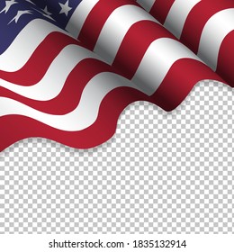 Waving flag of the United States of America for independence Day isolated on transparent background