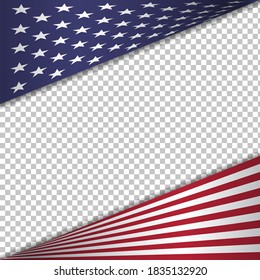 Waving flag of the United States of America for independence Day isolated on transparent background