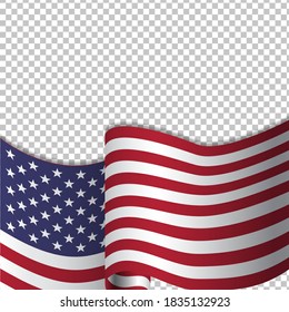 Bandera ondulante de los Estados Unidos de América por el Día de la Independencia aislada en un fondo transparente