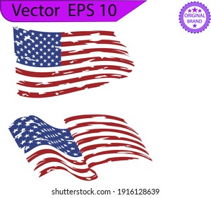 Waving flag of the United States of America. Waving USA Flag. American Flag Flowing. National symbol, army, military and veterans flag. transparent background.