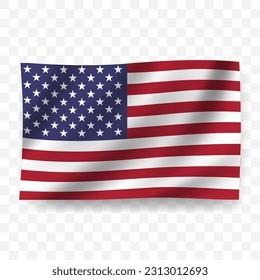 Waving flag of United States of America. Illustration of flag on transparent background(PNG).