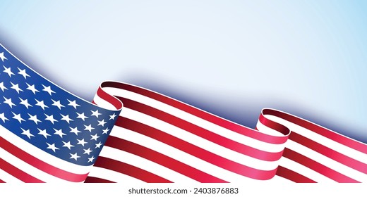 Waving flag of the United States of America. Illustration of wavy American Flag for Independence Day. American Flag Flowing.