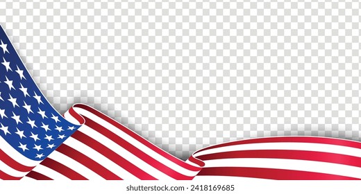 Waving flag of the United States of America. Illustration of wavy American Flag for Independence Day. American Flag Flowing. American flag on transparent background - vector illustration.