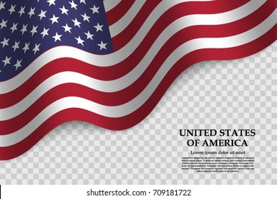 waving flag of United States of America on transparent background. Template for independence day. vector illustration