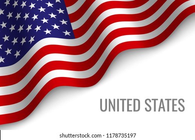 waving flag of United States with copyspace. Template for brochure. vector illustration