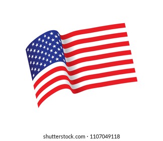 Waving flag of the United States. illustration of wavy American Flag for Independence Day. American flag on white background vector illustration. US, USA, banner.