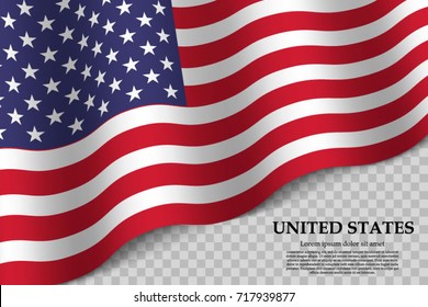 waving flag of United States on transparent background. Template for independence day. vector illustration