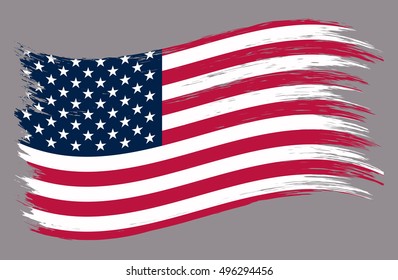 Waving flag of  the United States.American grunge flag.Vector