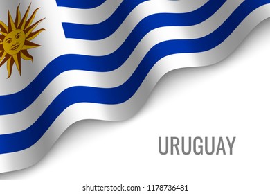 waving flag of Uruguay with copyspace. Template for brochure. vector illustration