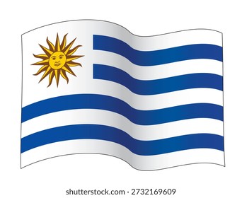 Waving Flag of Uruguay in Single Wave Configuration, vector illustration isolated on white background.eps
