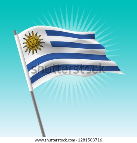 Waving flag of Uruguay. Vector drawing illustration of flag.