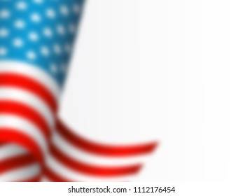 Waving flag of USA with blur effect. White background. Vector illustration.