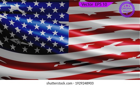 Waving flag USA  Gradient mesh     3D illustration style  Distressed American flag and splash elements  flag America  patriot  military flag 