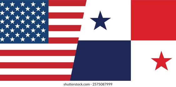 Waving flag of USA and Panama combined. Concept of belonging and independence.