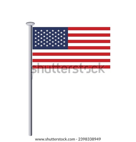 Waving Flag of USA in White Background. USA Flag on pole for Independence day. The symbol of the state on wavy fabric.