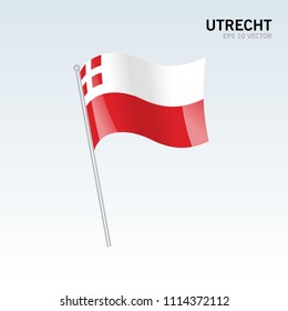 Waving flag of Utrecht provinces of Netherlands isolated on gray background