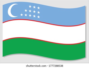 Waving flag of Uzbekistan vector graphic. Waving Uzbekistani flag illustration. Uzbekistan country flag wavin in the wind is a symbol of freedom and independence.