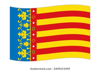 Waving flag of Valencian Community, administrative division of Spain. Vector illustration.