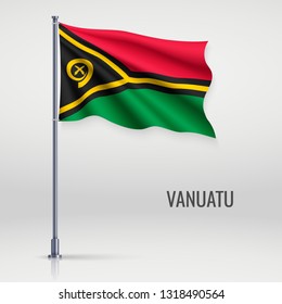 Waving flag of Vanuatu on flagpole. Template for independence day poster design