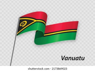 Waving flag of Vanuatu on flagpole. Template for independence day design