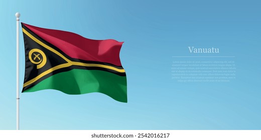 Waving Fahne von Vanuatu auf einem Pol mit blauem Himmel Hintergrund mit Kopienraum