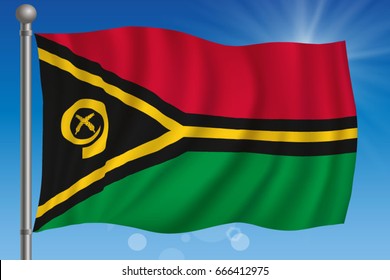 Waving flag of Vanuatu on a sky background. Vector illustration