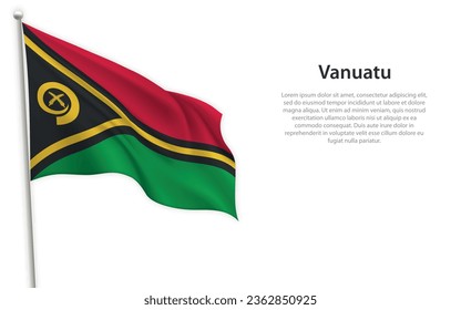 ondeando la bandera de Vanuatu sobre fondo blanco. Plantilla para diseño de afiches del día de la independencia