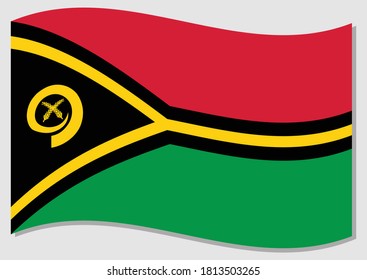 Waving flag of Vanuatu vector graphic. Waving ni-Vanuatu flag illustration. Vanuatu country flag wavin in the wind is a symbol of freedom and independence.