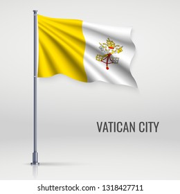 Waving Flag Of Vatican City On Flagpole. Template For Independence Day Poster Design