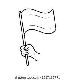 Waving flag. Vector flat outline icon illustration isolated on white background.