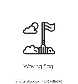 Waving flag vector icon. Flag symbol. Linear style sign for mobile concept and web design. Waving flag symbol illustration. Pixel vector graphics - Vector.