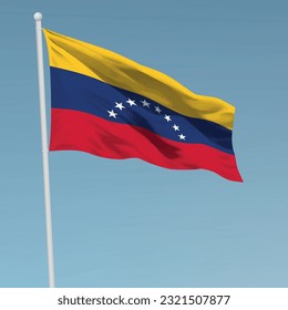 Waving flag of Venezuela on flagpole. Template for independence day poster design