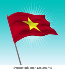 Waving flag of Vietnam. Vector drawing illustration of flag.