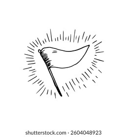 Waving flag vintage vector hand-drawn element with radiating lines.