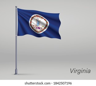 Waving flag of Virginia - state of United States on flagpole. Template for independence day poster