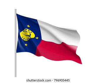 Waving flag of Wake Island. Illustration of Oceania country flag on flagpole. Vector 3d icon isolated on white background