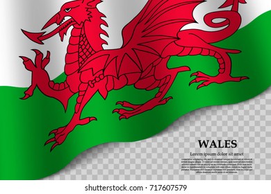 waving flag of Wales on transparent background. Template for independence day. vector illustration