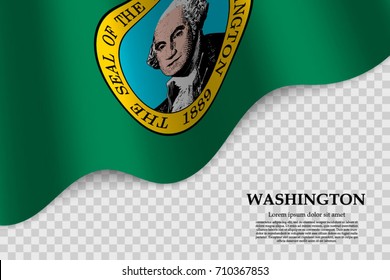 waving flag of Washington is a state of USA on transparent background. Template for banner or poster. vector illustration