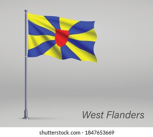 Waving flag of West Flanders - province of Belgium on flagpole. Template for independence day 