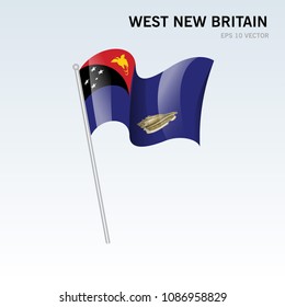 Waving flag of West New Britain provinces,autonomous region,district of Papua New Guinea isolated on gray background