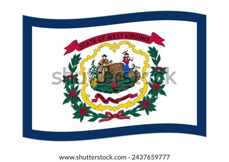 Waving flag of the West Virginia state. Vector illustration.