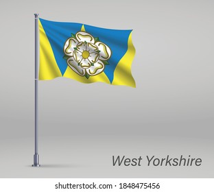 Waving flag of West Yorkshire - county of England on flagpole. Template for independence day