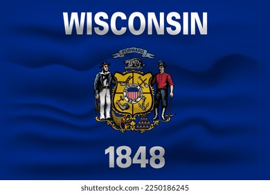 Waving flag of the Wisconsin state. Vector illustration.