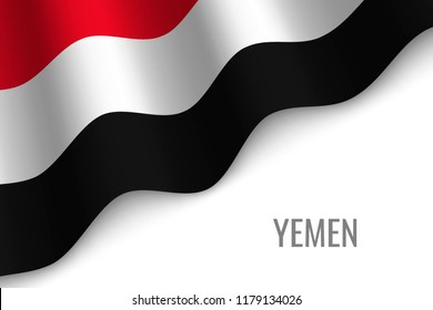 waving flag of Yemen with copyspace. Template for brochure. vector illustration