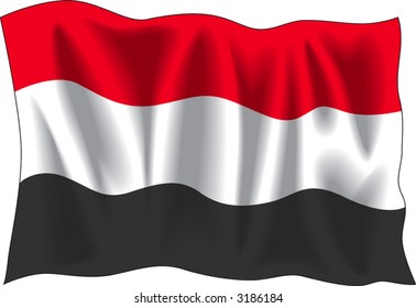 Waving flag of Yemen isolated on white