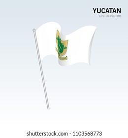 Waving flag of Yucatan states, federal district of Mexico isolated on gray background