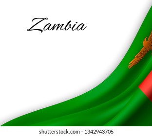 waving flag of Zambia on white background. Template for independence day. vector illustration