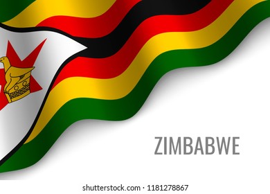 waving flag of Zimbabwe with copyspace. Template for brochure. vector illustration