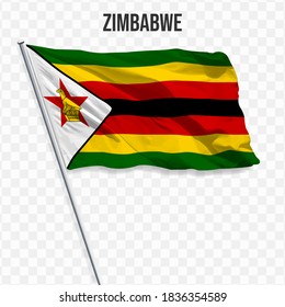 Waving flag of Zimbabwe. Illustration of flag of the Africa on the flagpole. 3d vector icon isolated on transparent background