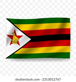 Waving flag of Zimbabwe. Illustration of flag on transparent background(PNG).